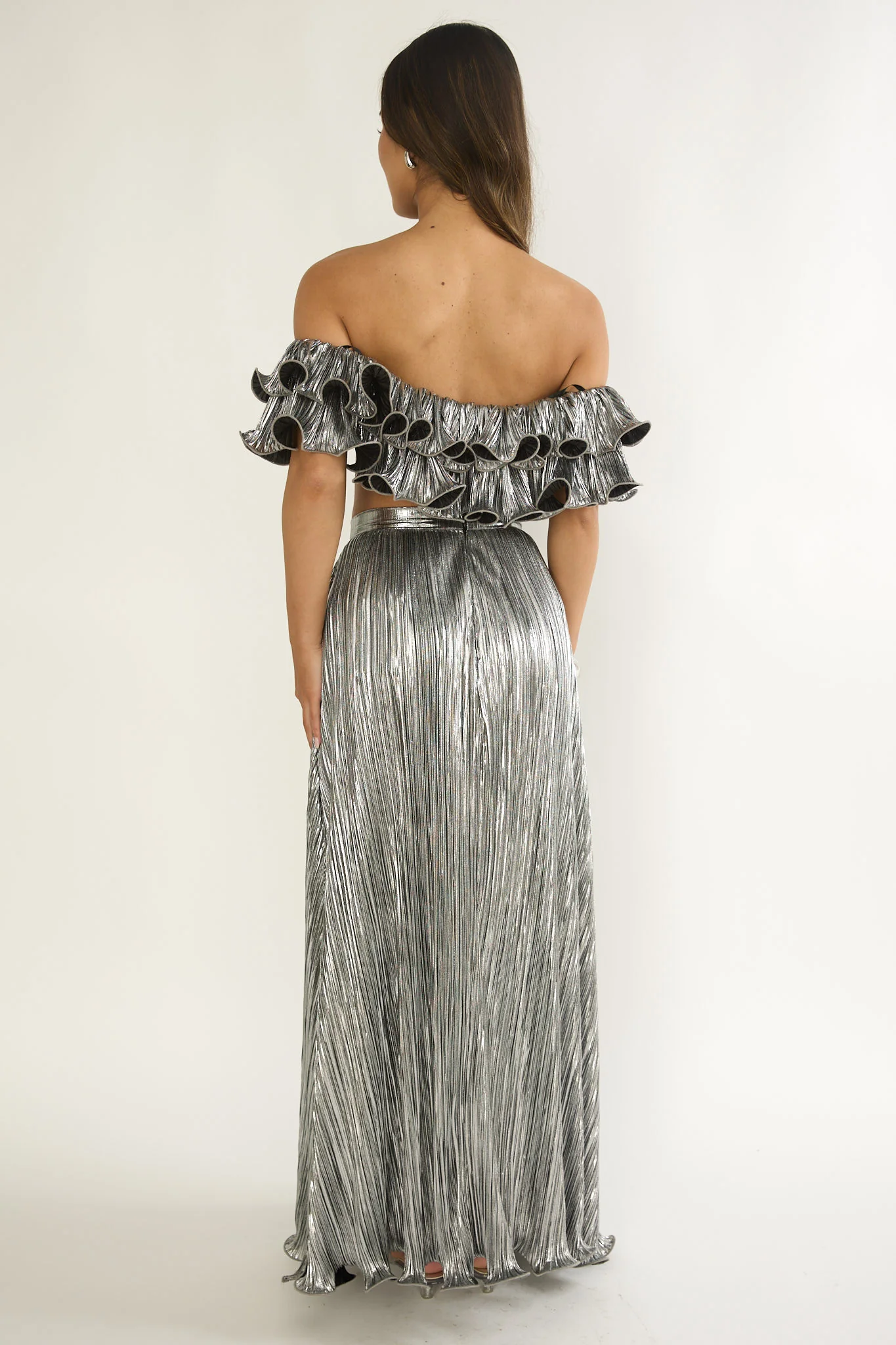 Amaria Lettuce Edge Maxi Skirt Silver - Image 3