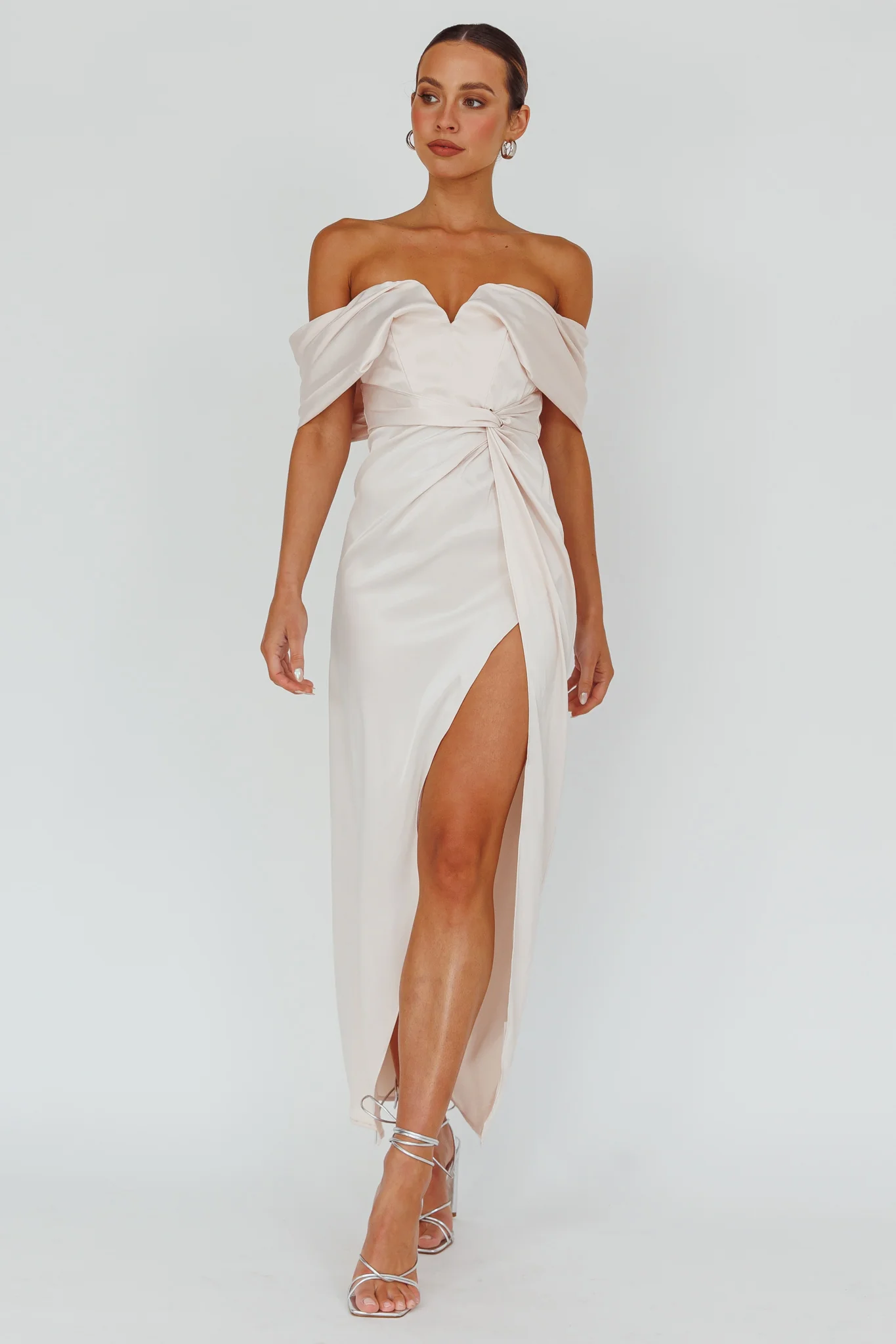 Amaryllis Off-Shoulder Twist Maxi Dress Pearl - Image 3
