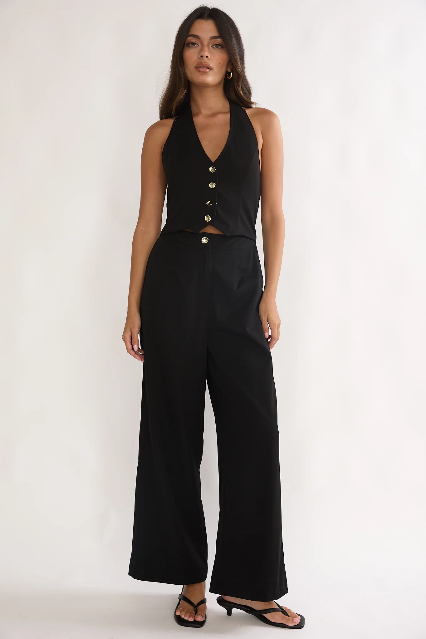 Ambrin Halterneck Button Jumpsuit Black - Image 2