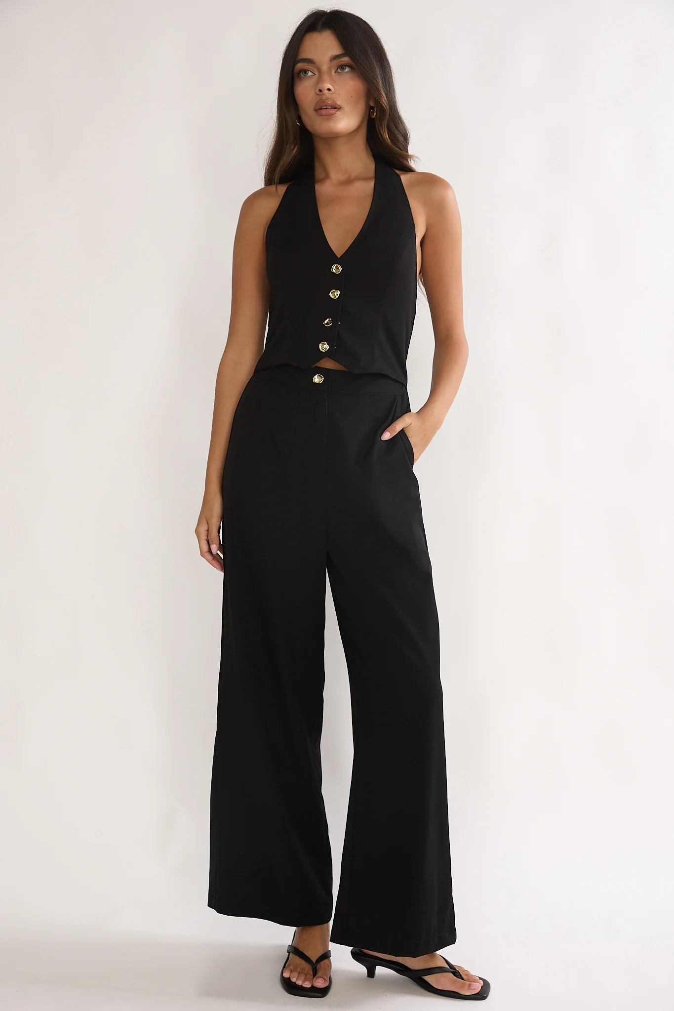 Ambrin Halterneck Button Jumpsuit Black - Image 5