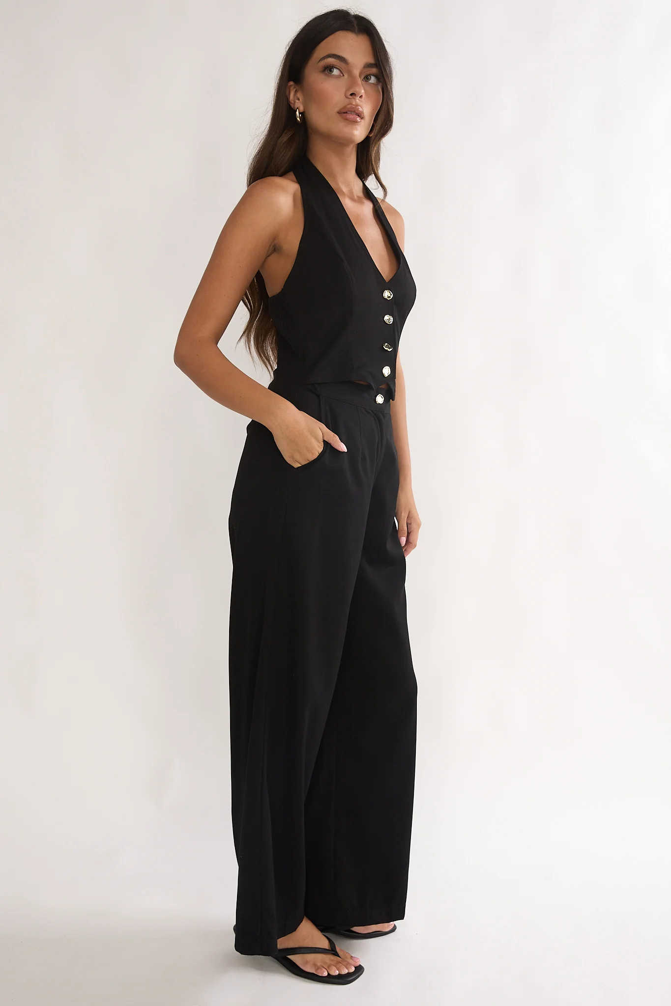 Ambrin Halterneck Button Jumpsuit Black - Image 6