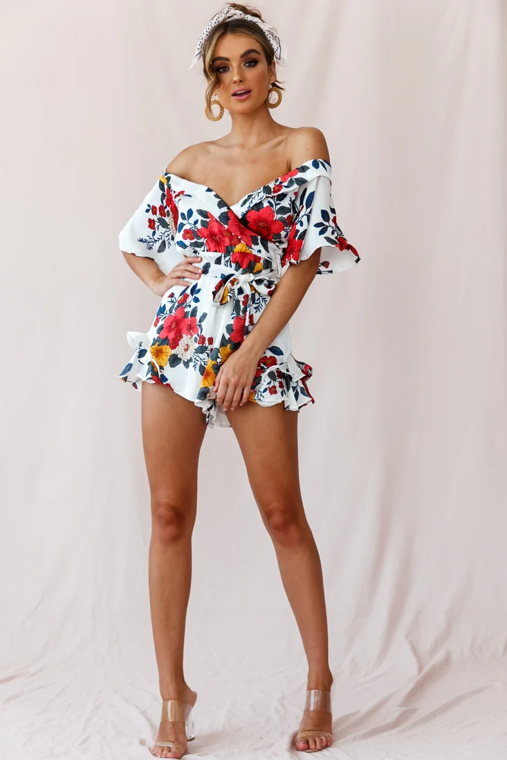 Ambrosia Off-Shoulder Floral Romper White - Image 3