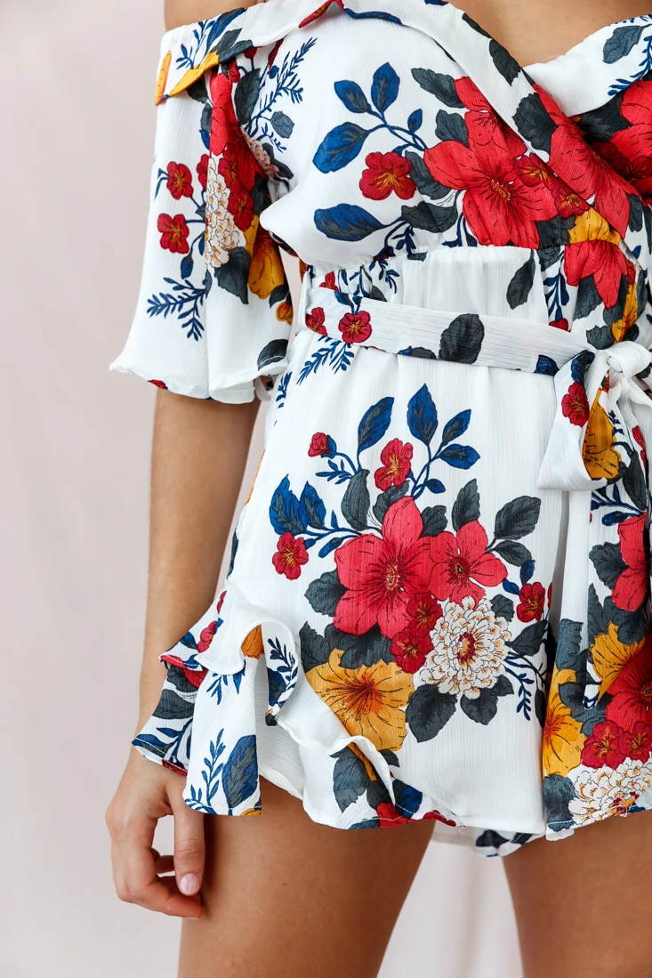 Ambrosia Off-Shoulder Floral Romper White - Image 5