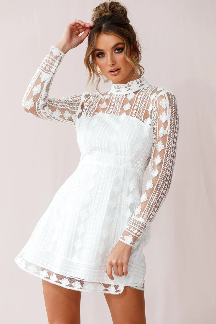 Amelia Lace Overlay Peek A Boo Dress White - Image 2