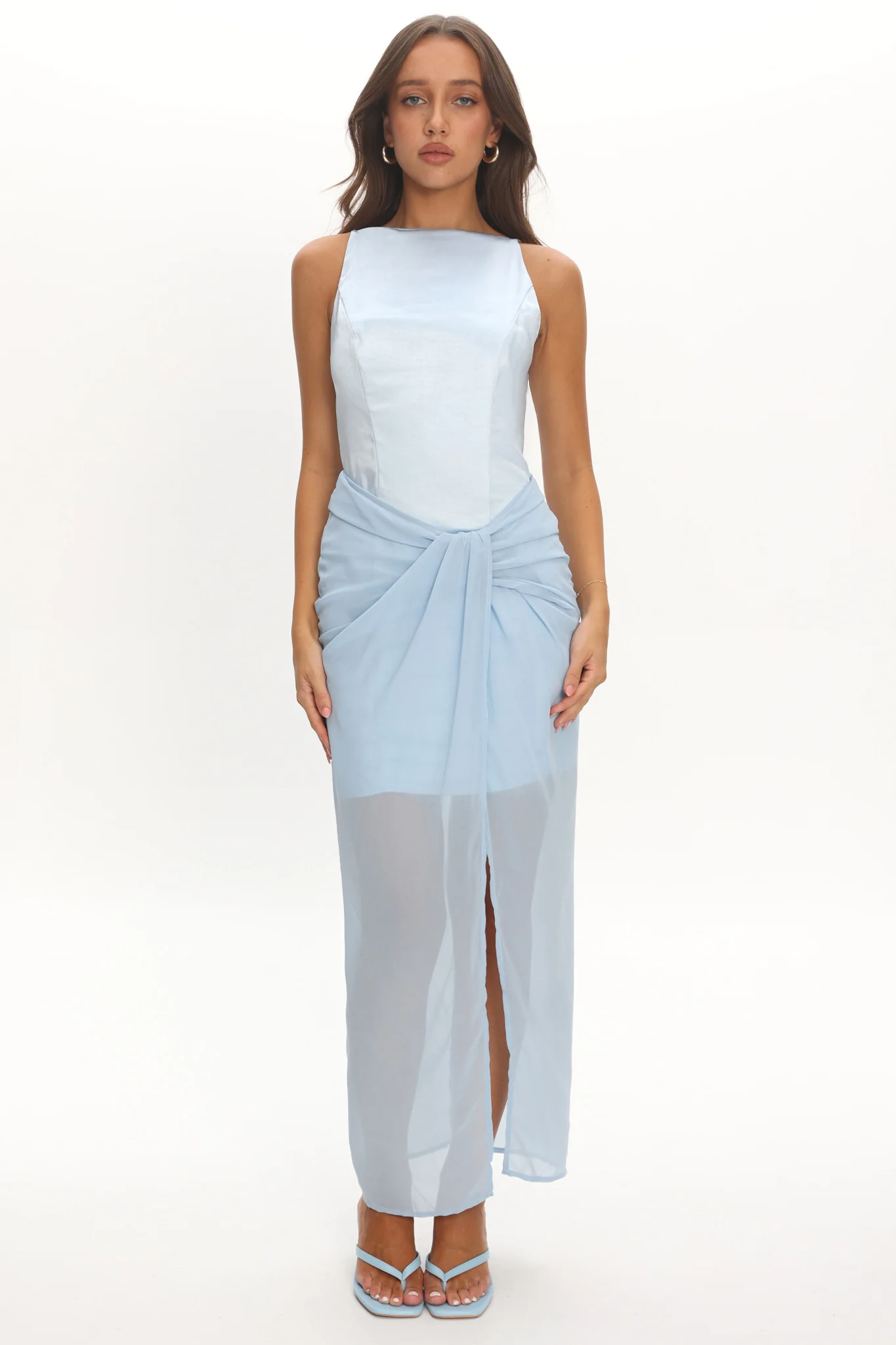 Amelisse Sheer Waist Wrap Maxi Dress Ice Blue - Image 2