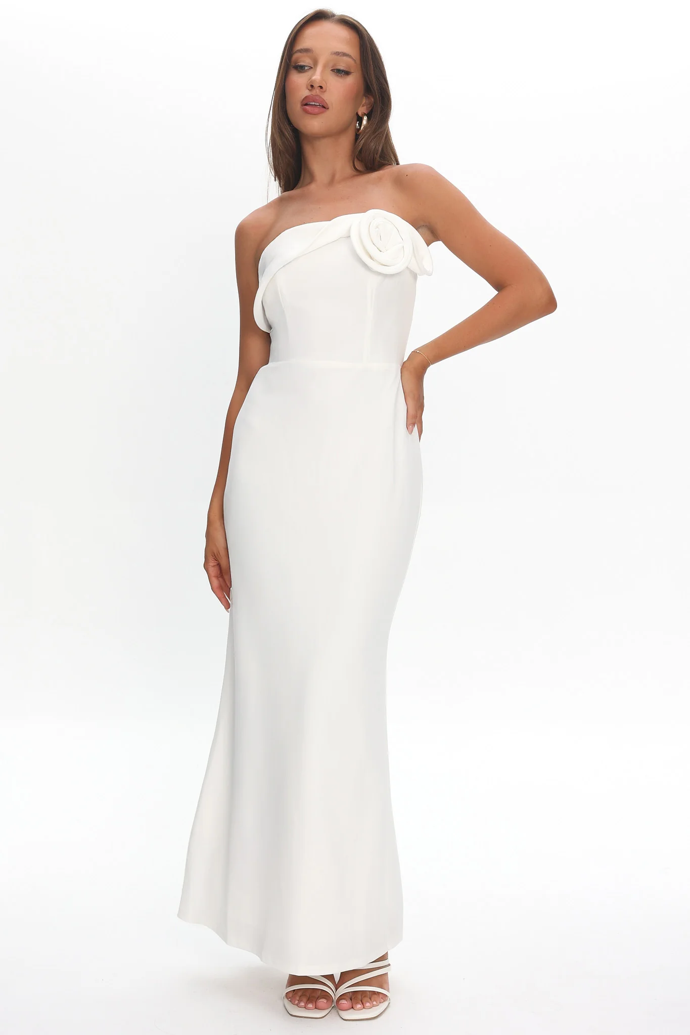 Amellia Off-Shoulder Rosette Maxi Dress White - Image 2