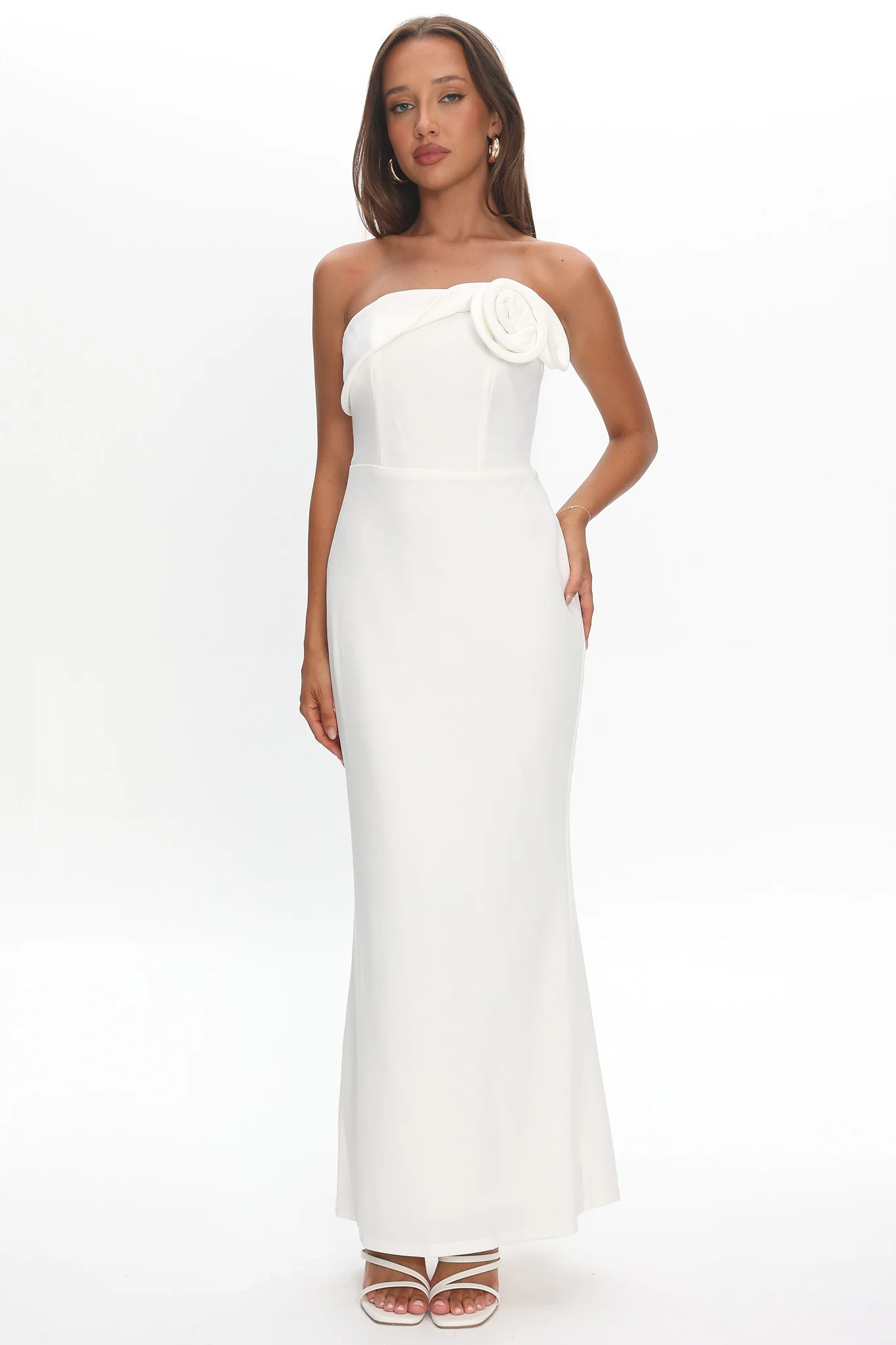 Amellia Off-Shoulder Rosette Maxi Dress White - Image 5