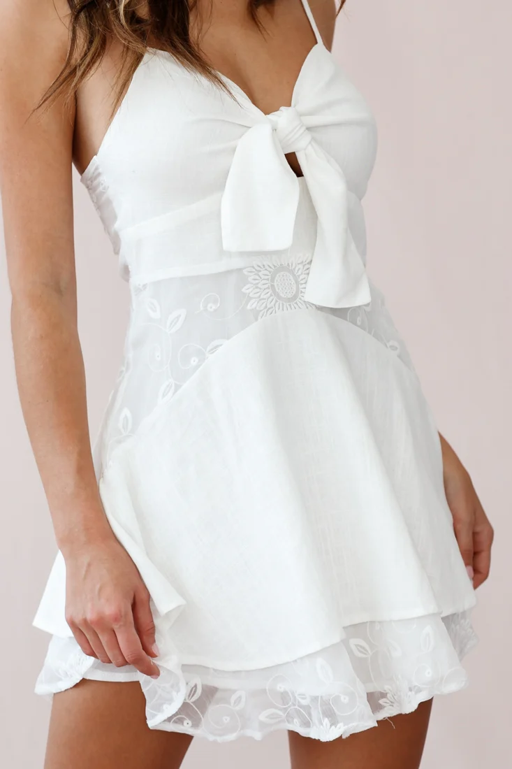 Amiella Tie-Knot Bust Lace Insert Dress White - Image 4