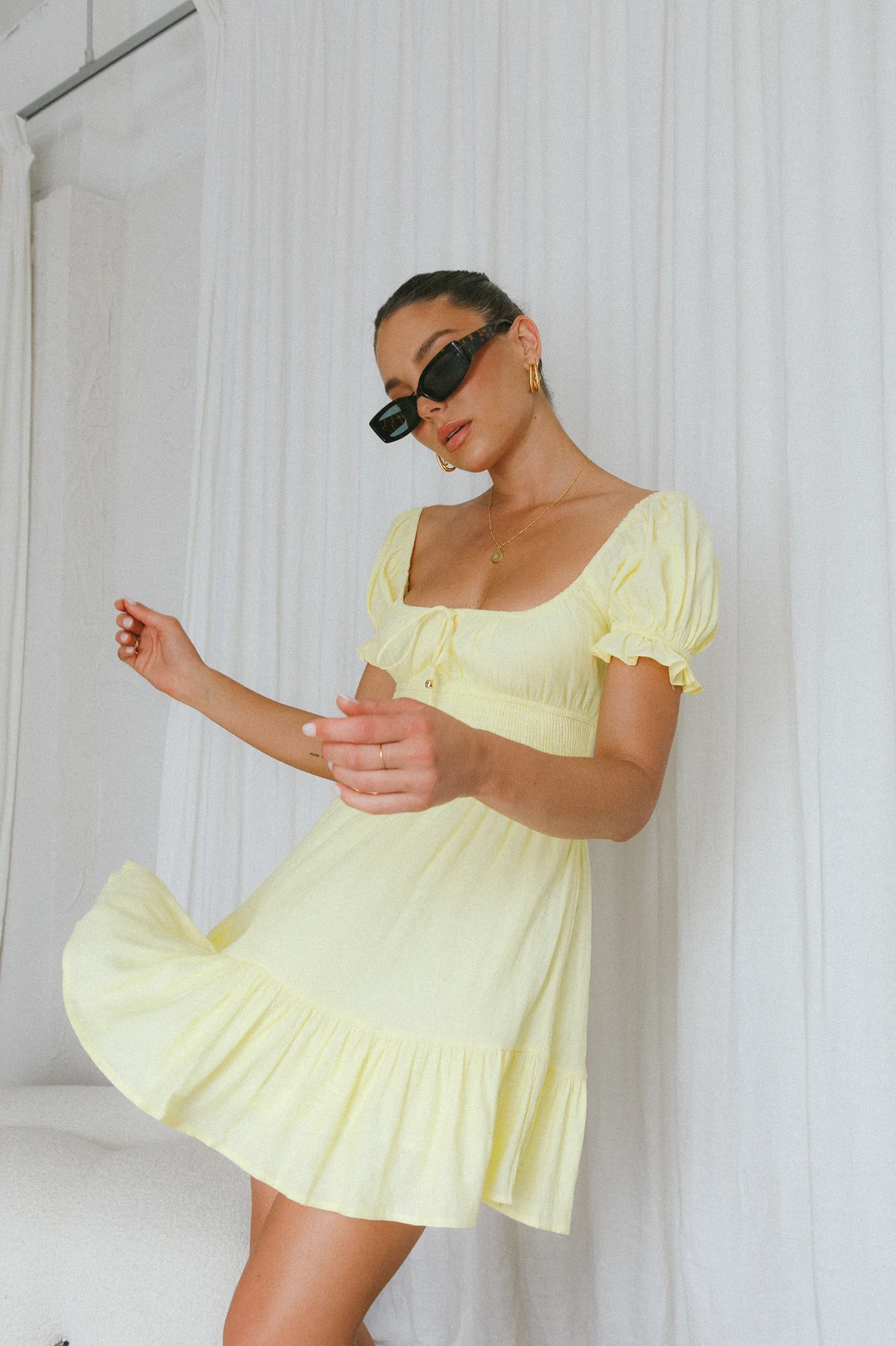 Amilie Shirred Waist Sundress Lemon - Image 6
