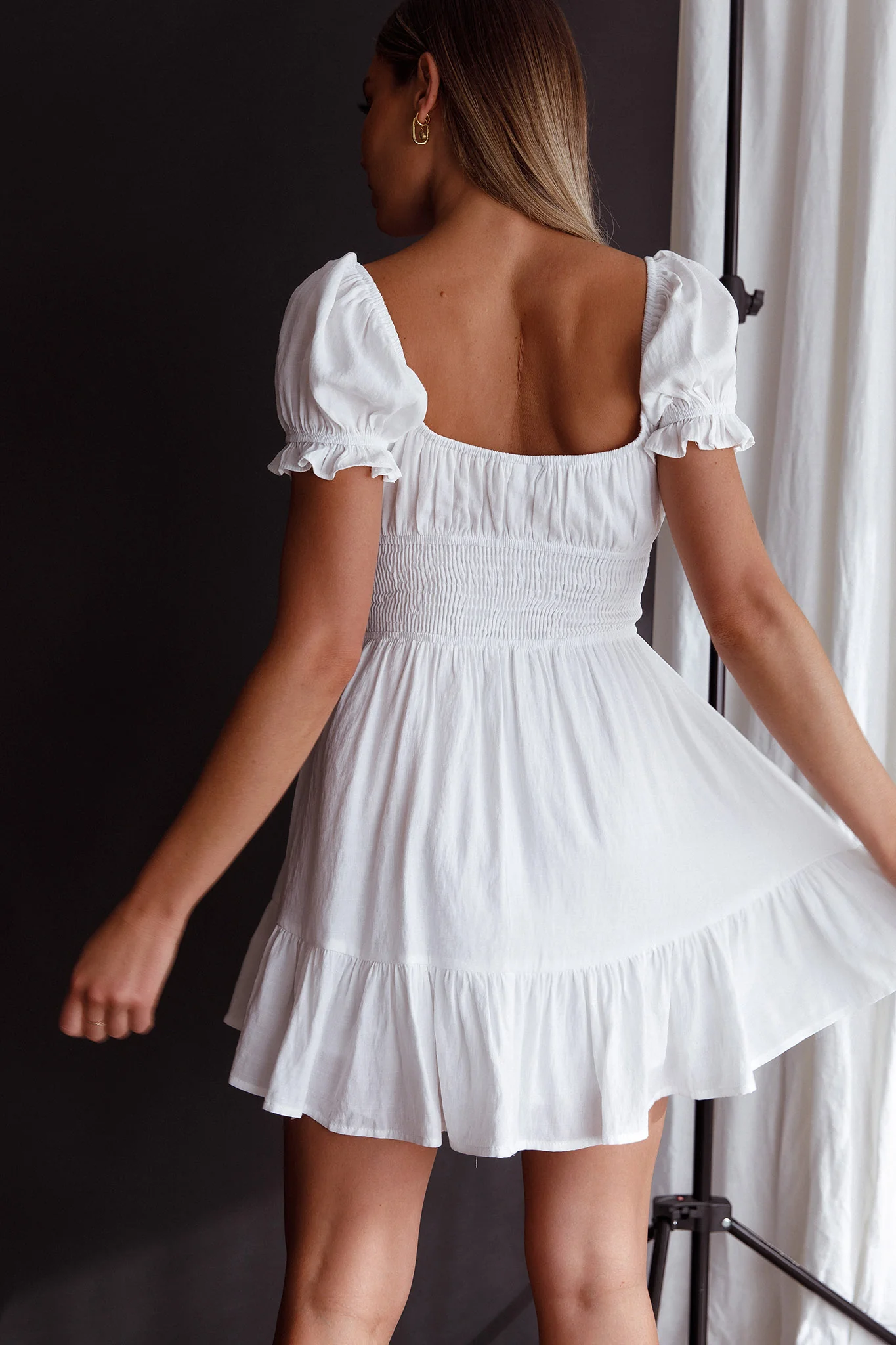 Amilie Shirred Waist Sundress White - Image 6