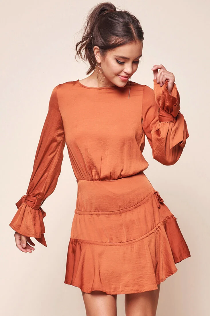 Amira Open Back Wrist Tie Fit and Flare Dress Copper - Image 6