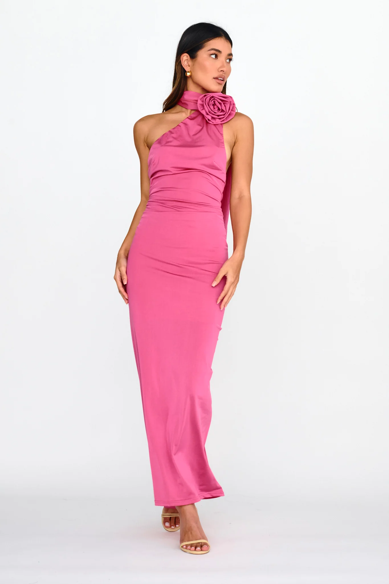 Amora Rose Halterneck Maxi Dress Hot Pink - Image 3