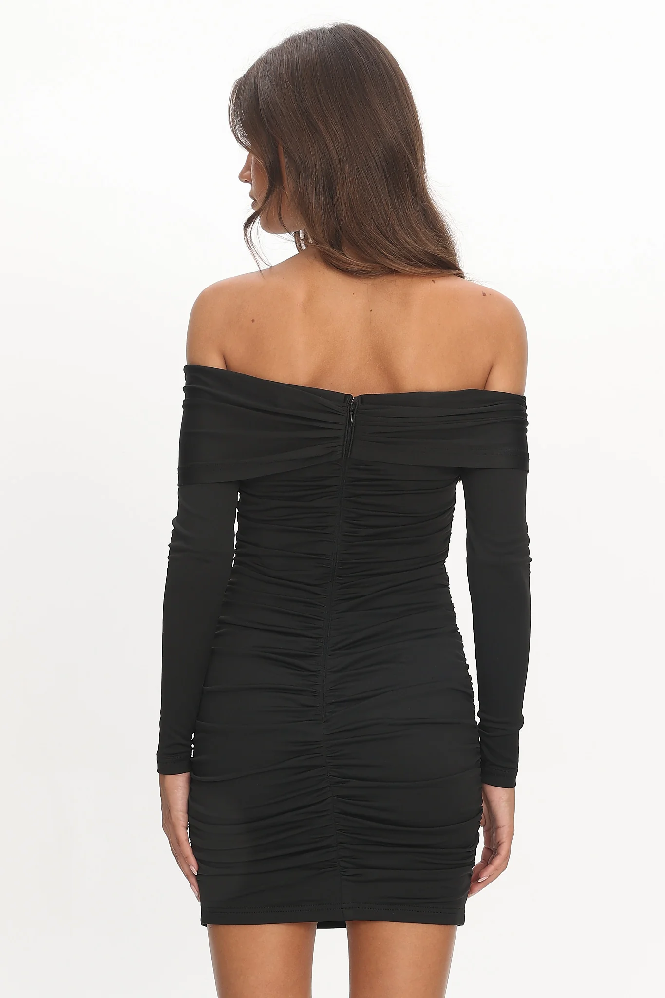 Anaelle Long Sleeve Off-Shoulder Mini Dress Black - Image 2