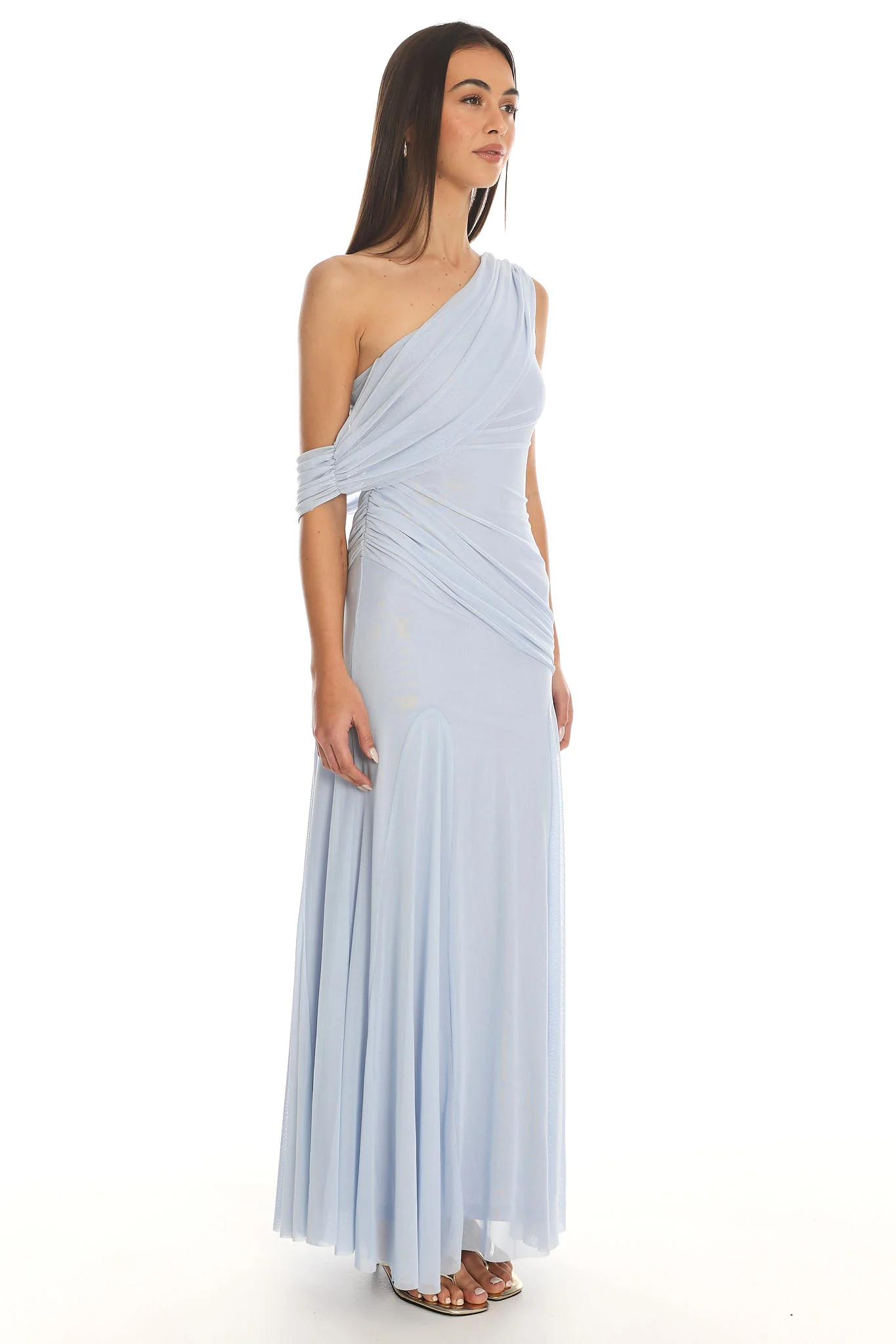 Anaisa Asymmetric Neckline Draped Maxi Dress Baby Blue - Image 2