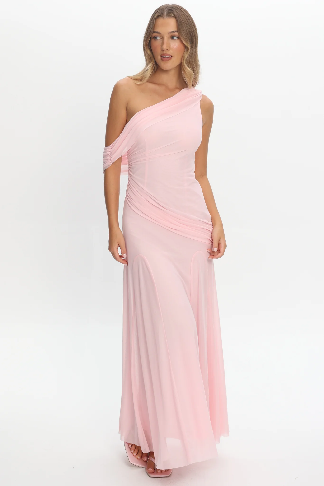 Anaisa Asymmetric Neckline Draped Maxi Dress Light Pink - Image 2