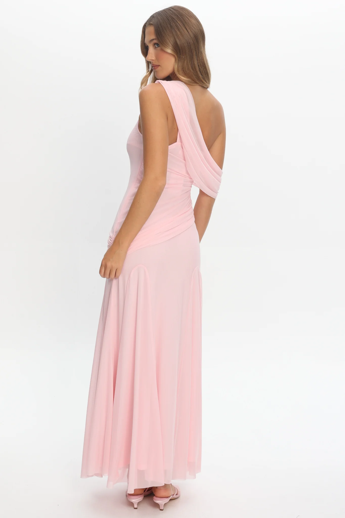 Anaisa Asymmetric Neckline Draped Maxi Dress Light Pink - Image 3