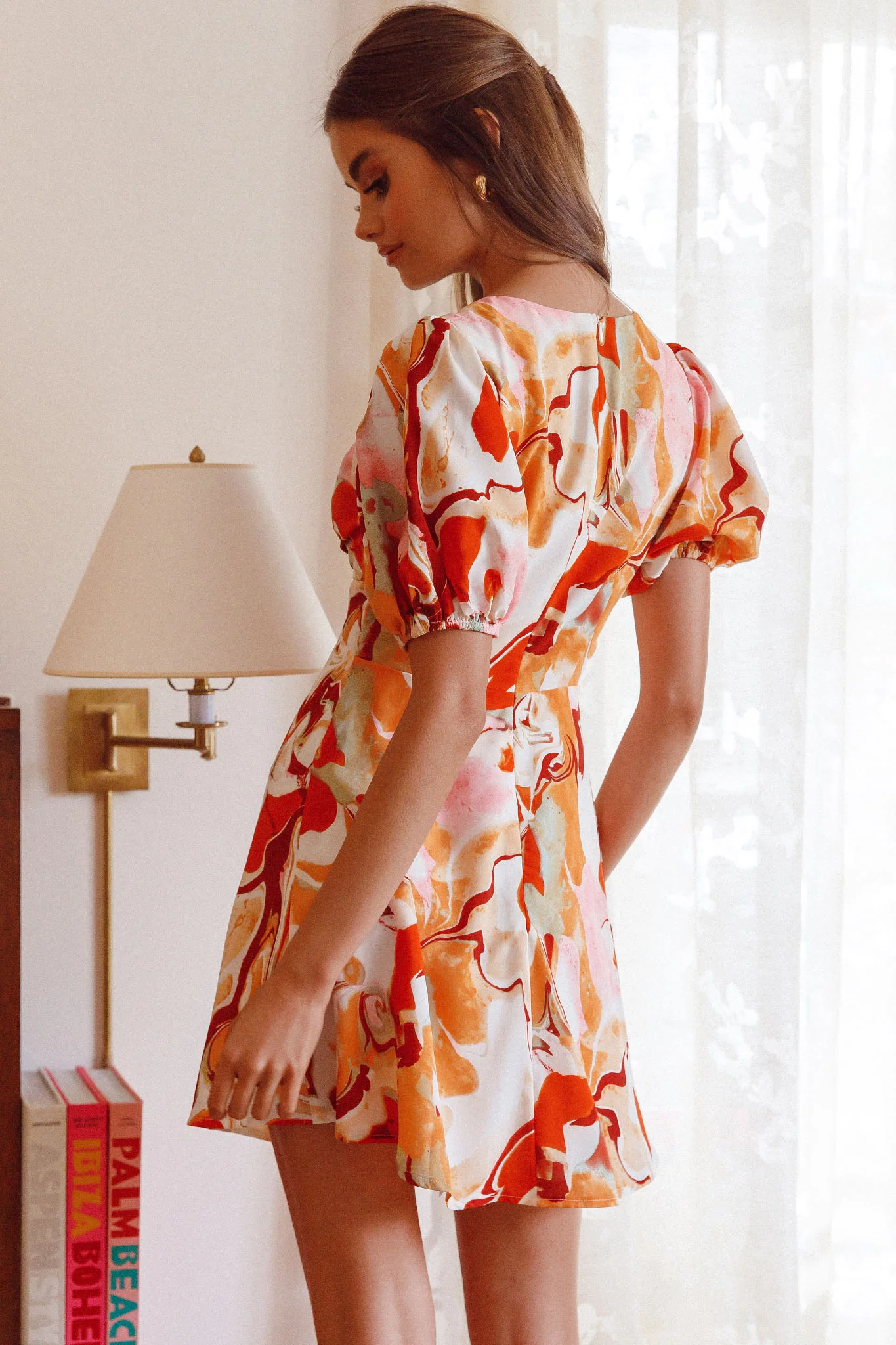 Anakin Twist Bust Mini Dress Swirl Orange - Image 2