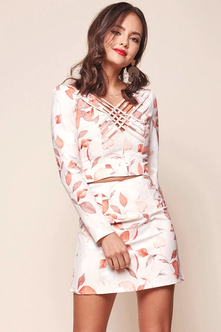 Andi Floral Print Cross Neck Top Nude - Image 7