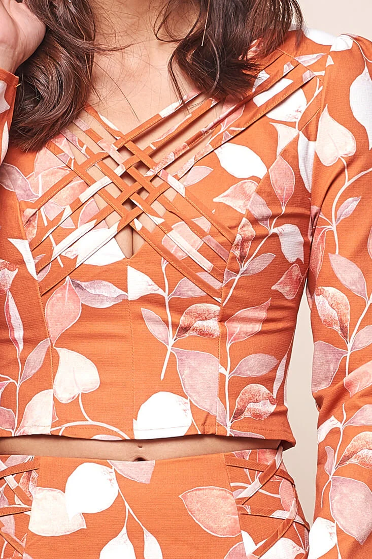 Andi Floral Print Cross Neck Top Orange - Image 8