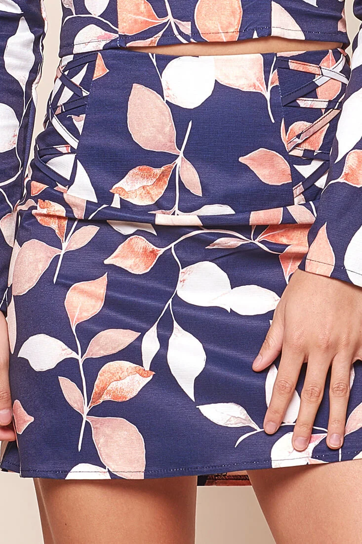 Andi Floral Print Mini Skirt Navy - Image 6