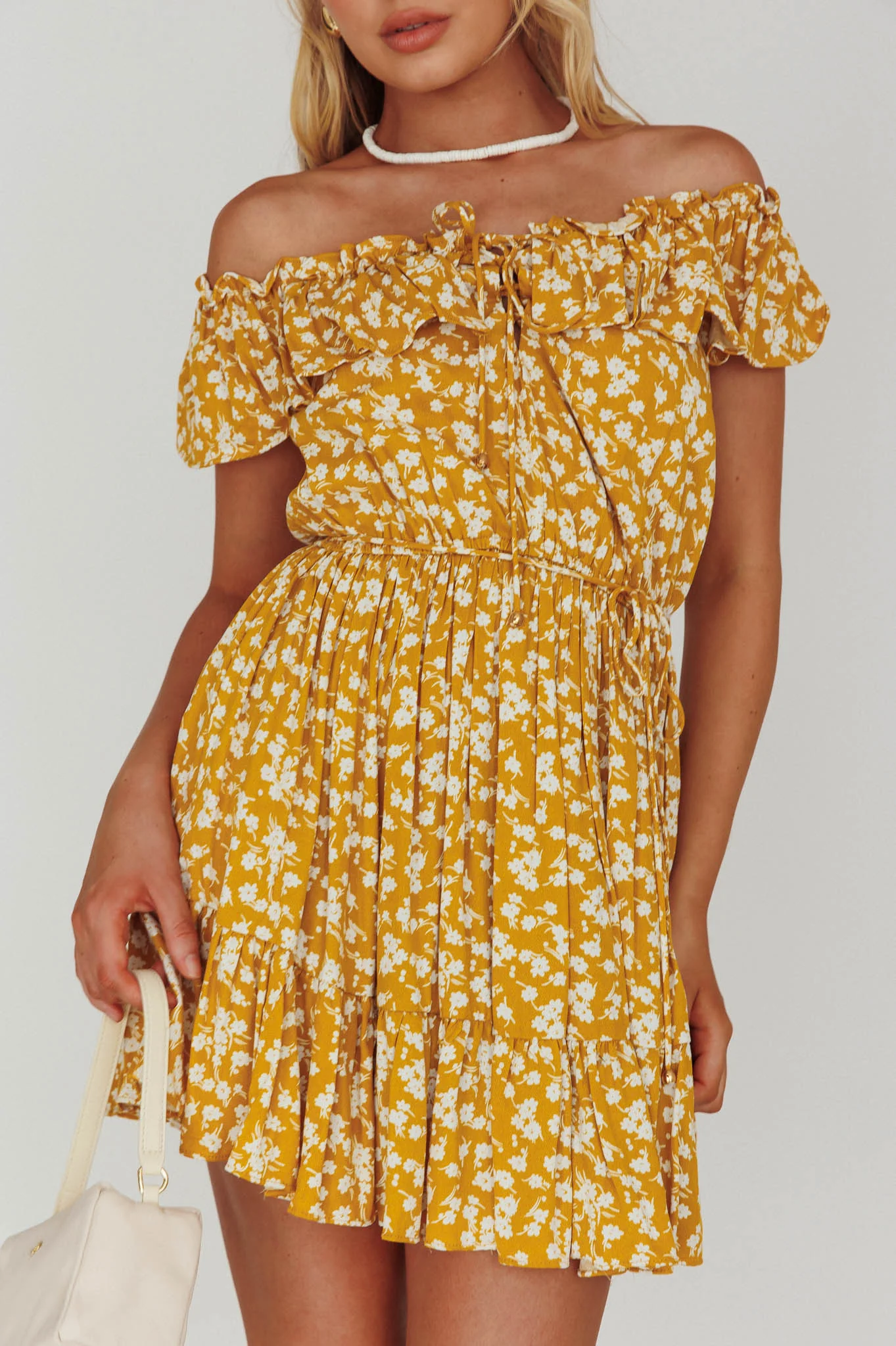 Andie Off-Shoulder Frill Dress Floral Yellow - Image 4