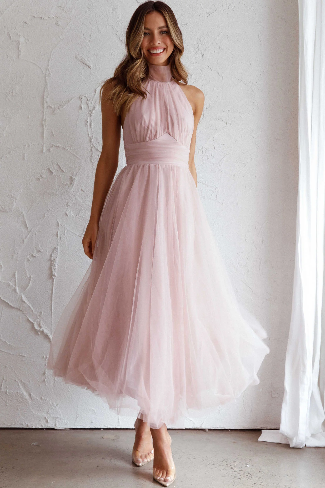 Andria Halterneck Tulle Midi Dress Blush - Image 7