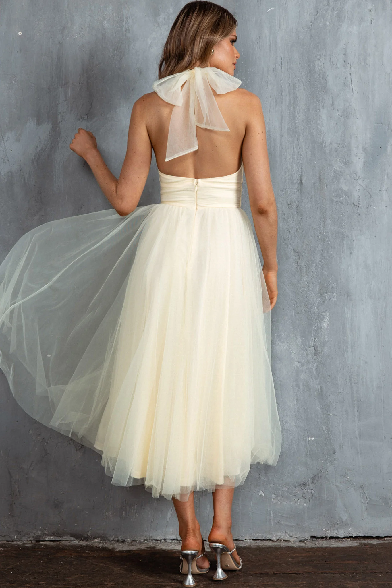 Andria Halterneck Tulle Midi Dress Butter - Image 2
