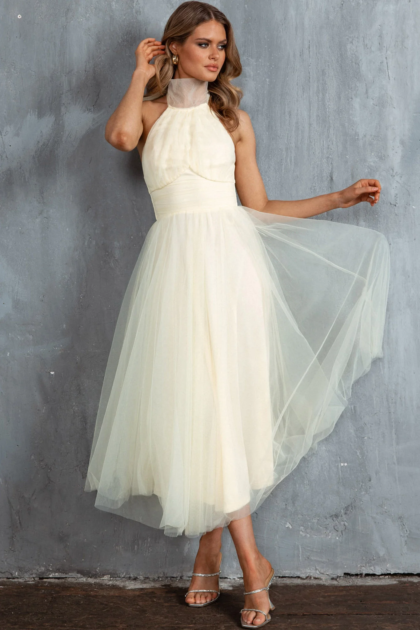 Andria Halterneck Tulle Midi Dress Butter - Image 6