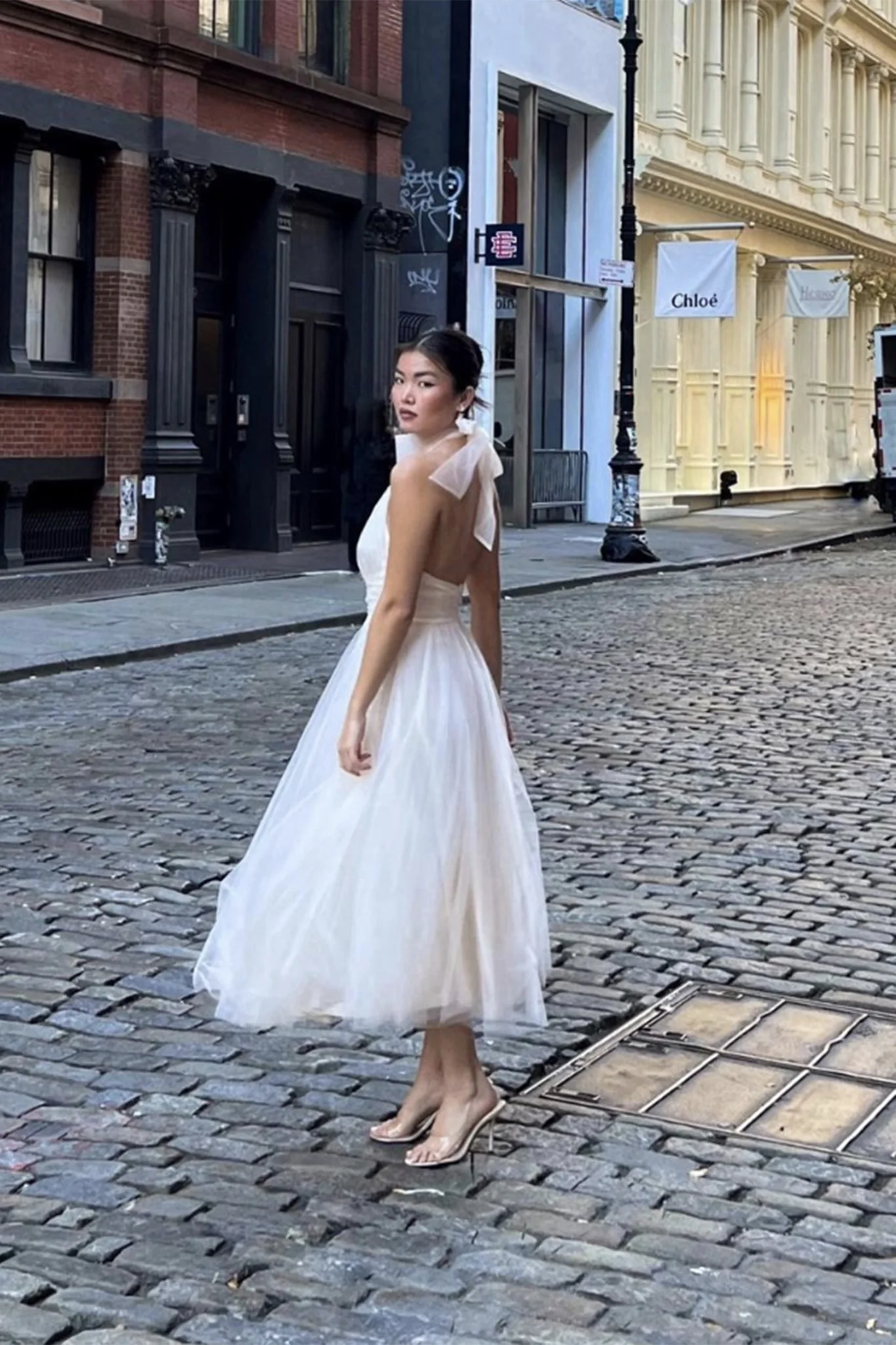 Andria Halterneck Tulle Midi Dress Ivory - Image 10