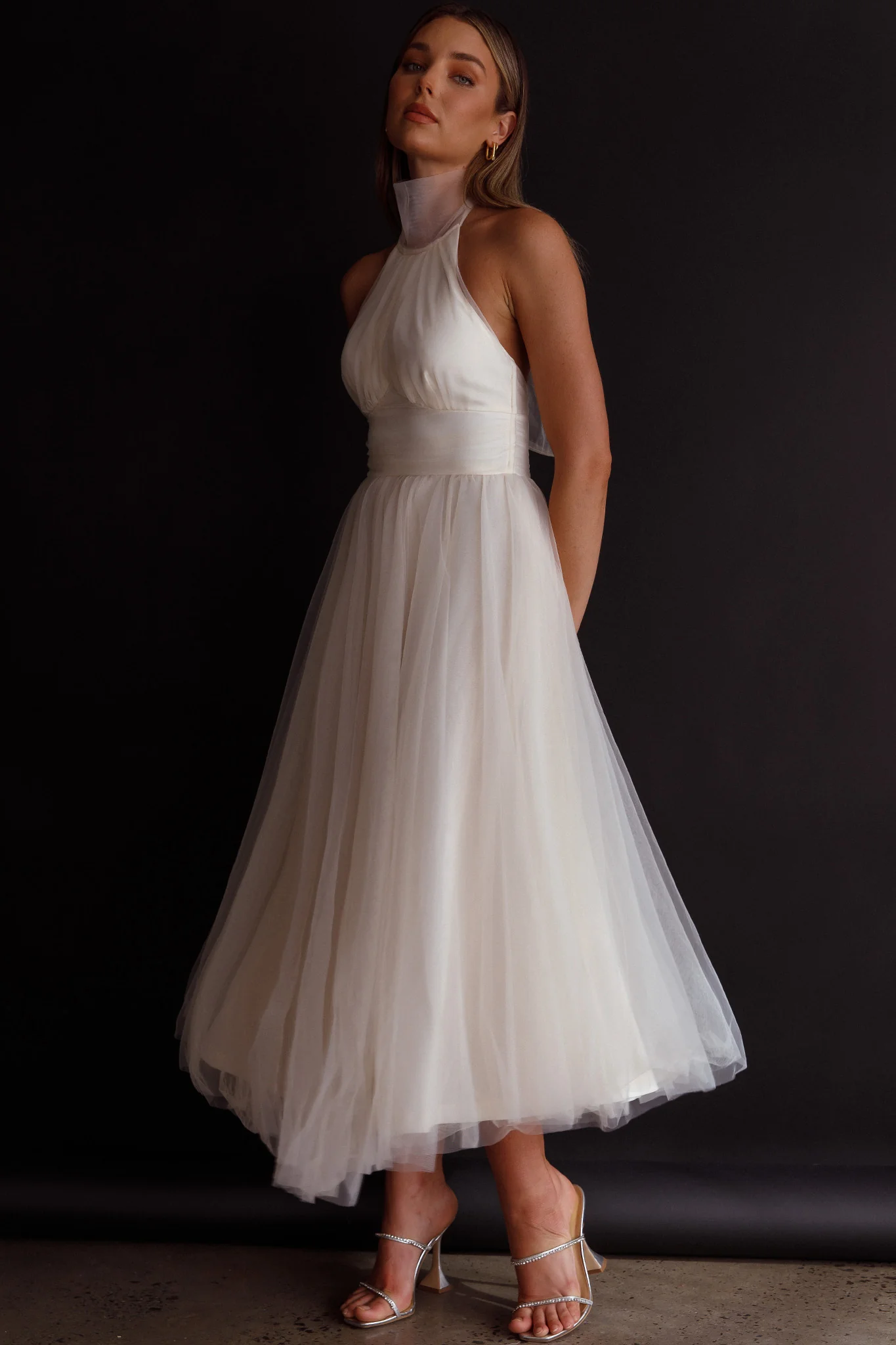 Andria Halterneck Tulle Midi Dress Ivory - Image 5