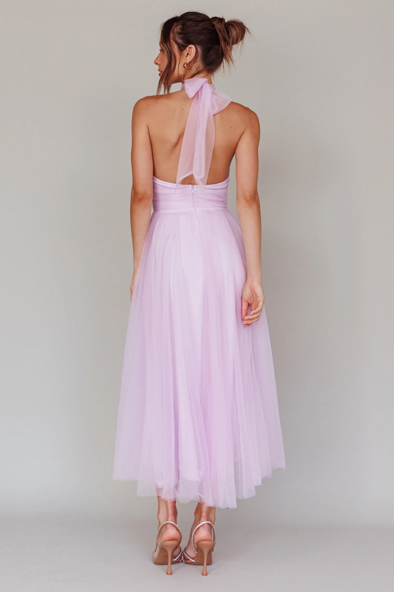 Andria Halterneck Tulle Midi Dress Light Lilac - Image 2