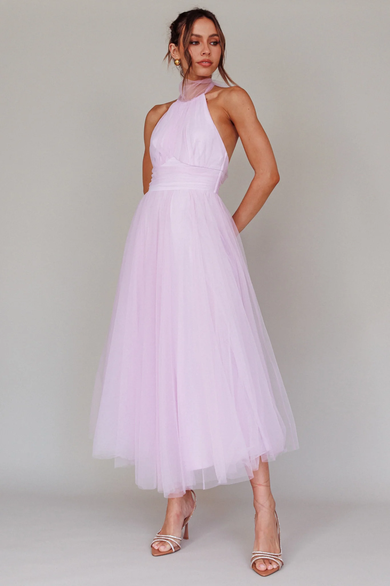 Andria Halterneck Tulle Midi Dress Light Lilac - Image 3