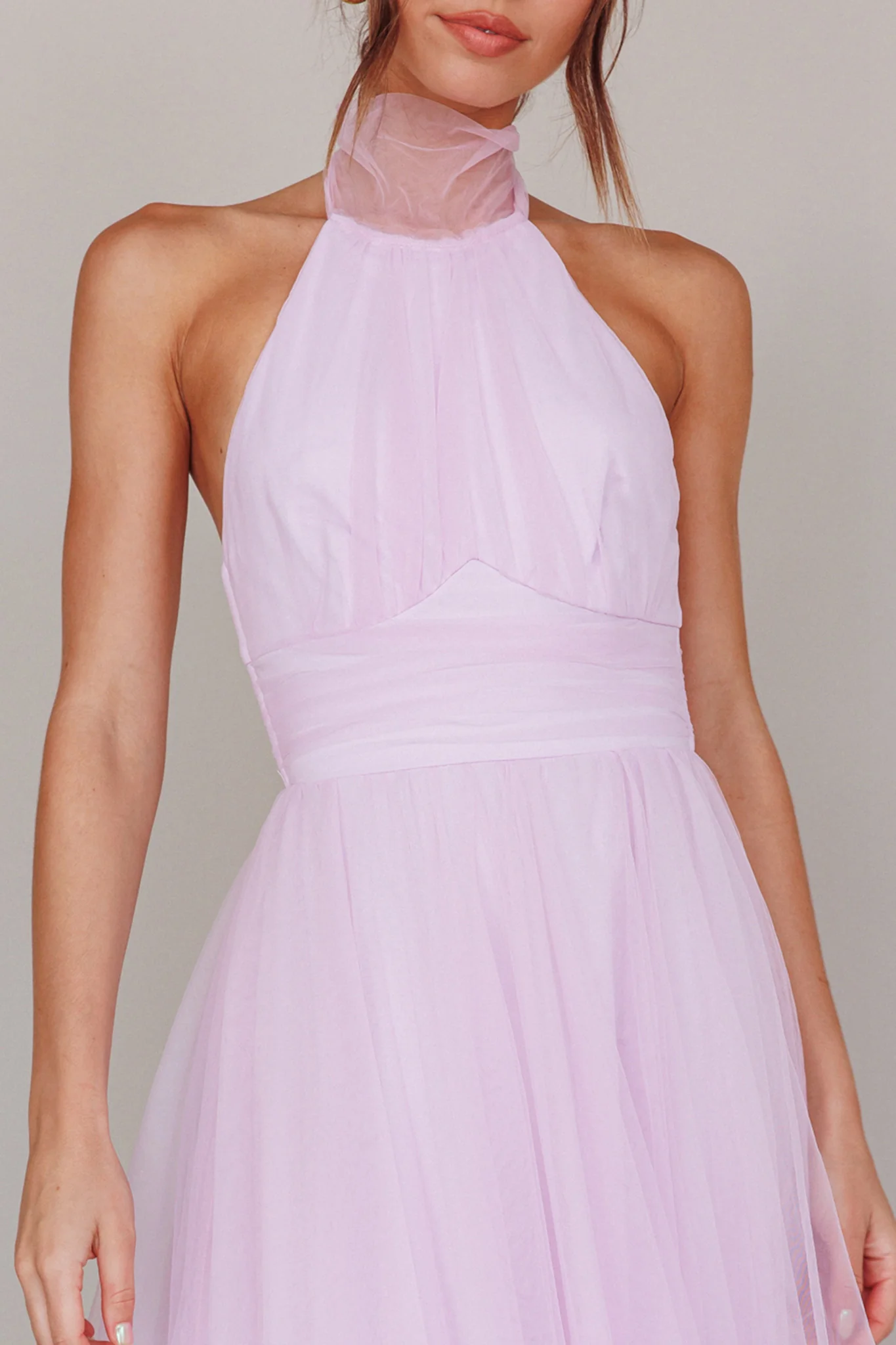 Andria Halterneck Tulle Midi Dress Light Lilac - Image 4