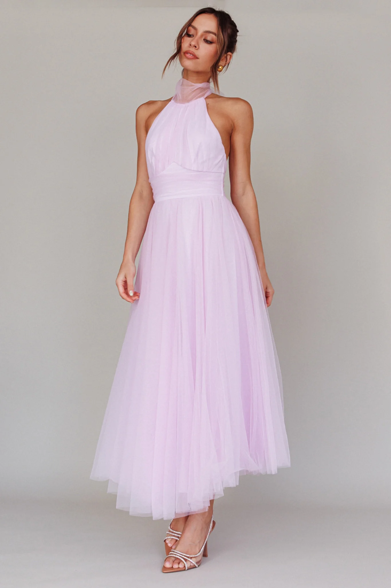Andria Halterneck Tulle Midi Dress Light Lilac - Image 5