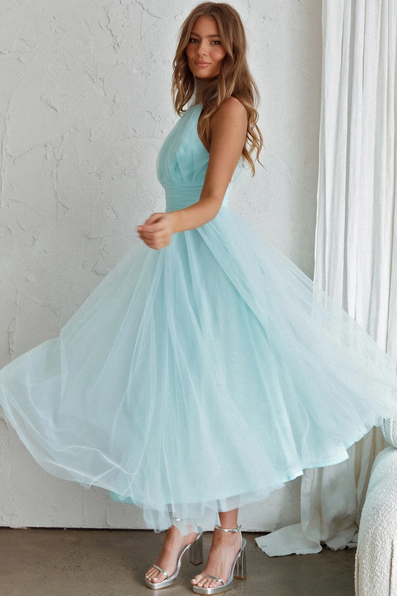 Andria Halterneck Tulle Midi Dress Mint - Image 2