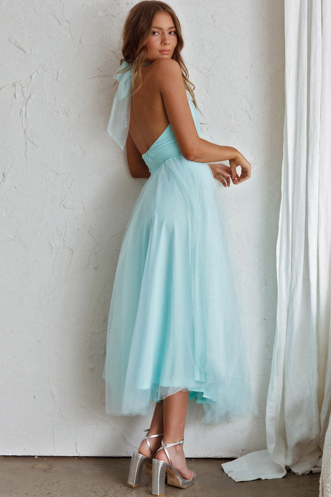Andria Halterneck Tulle Midi Dress Mint - Image 3