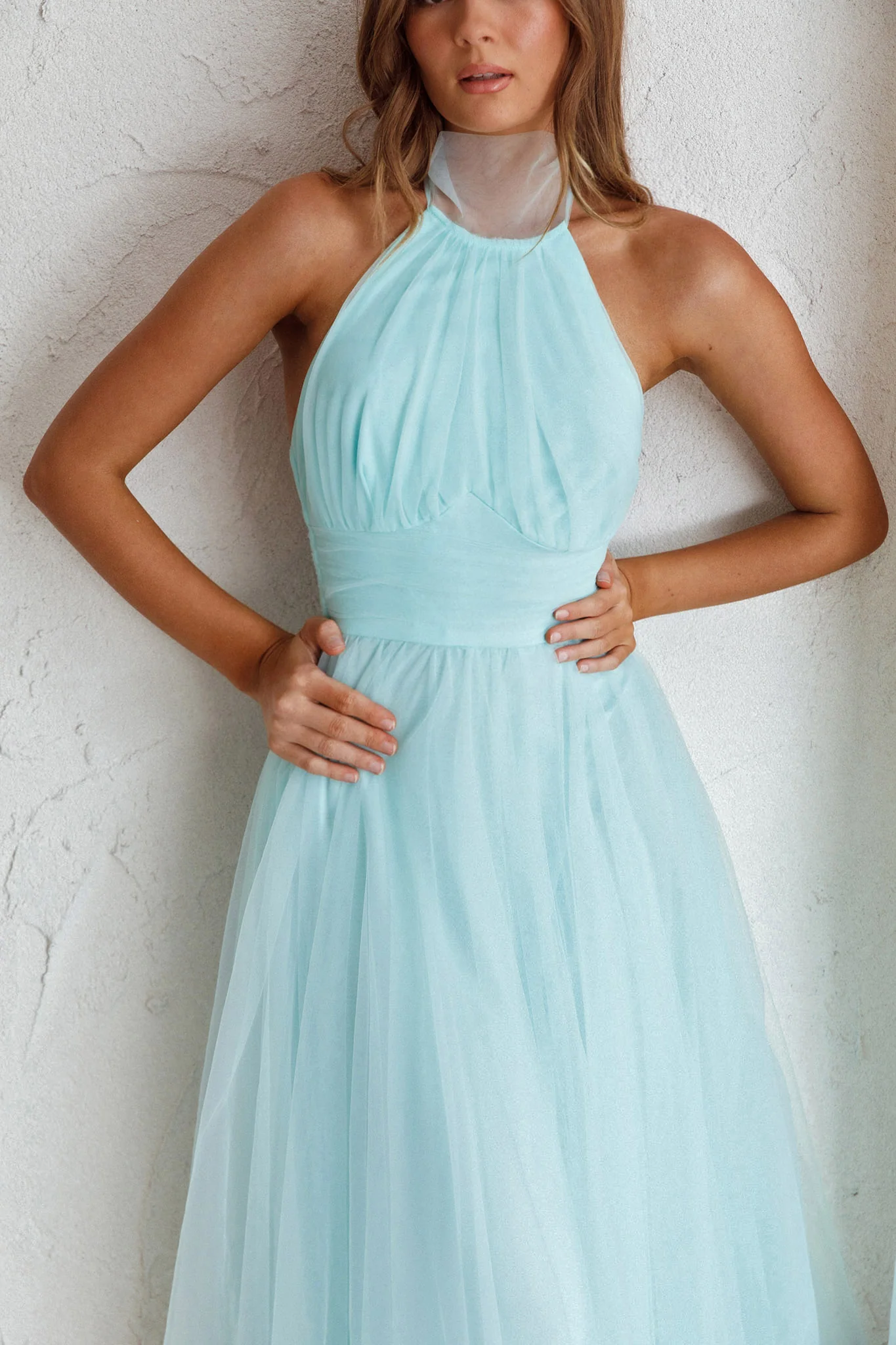 Andria Halterneck Tulle Midi Dress Mint - Image 4