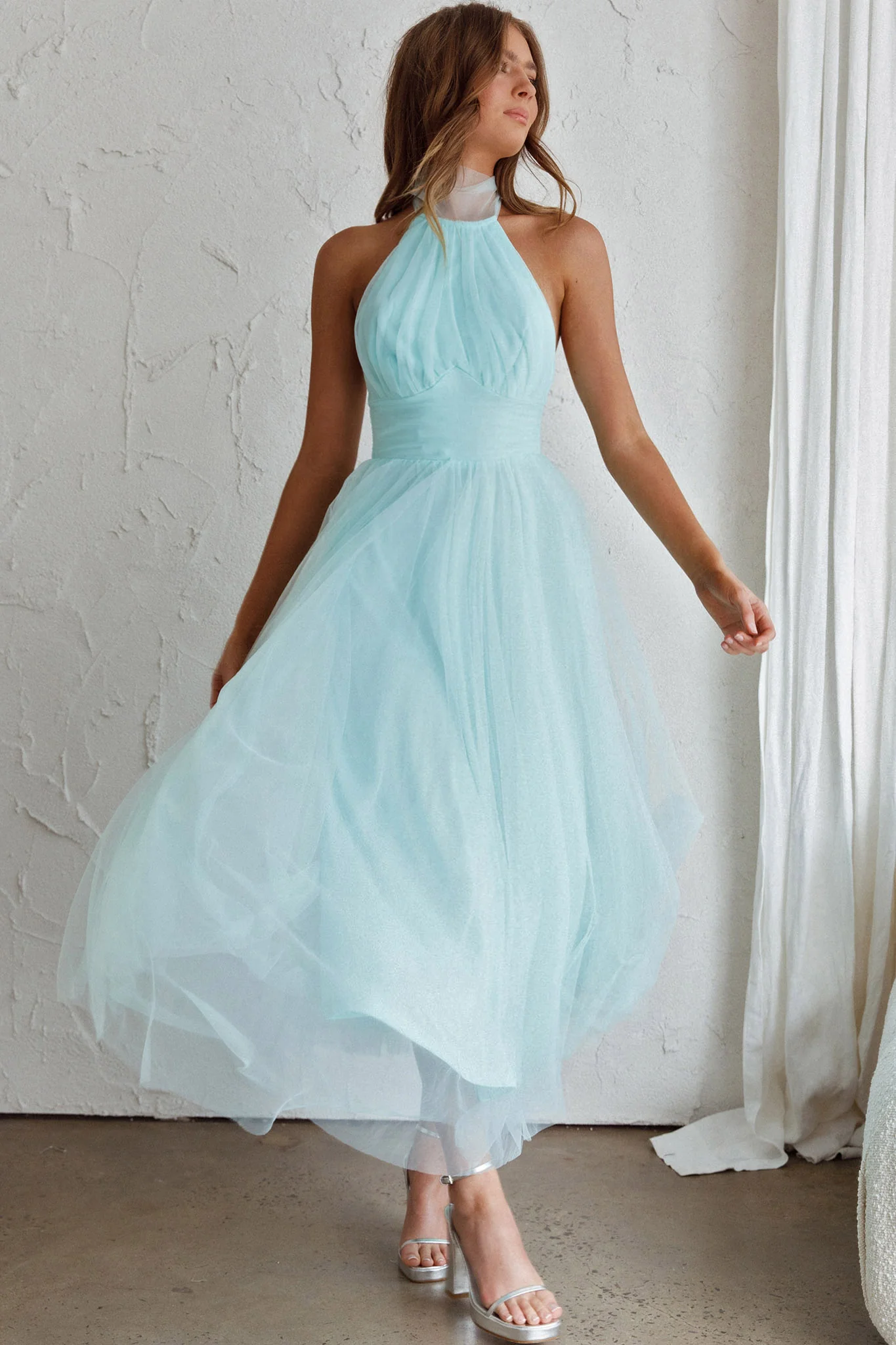Andria Halterneck Tulle Midi Dress Mint - Image 6