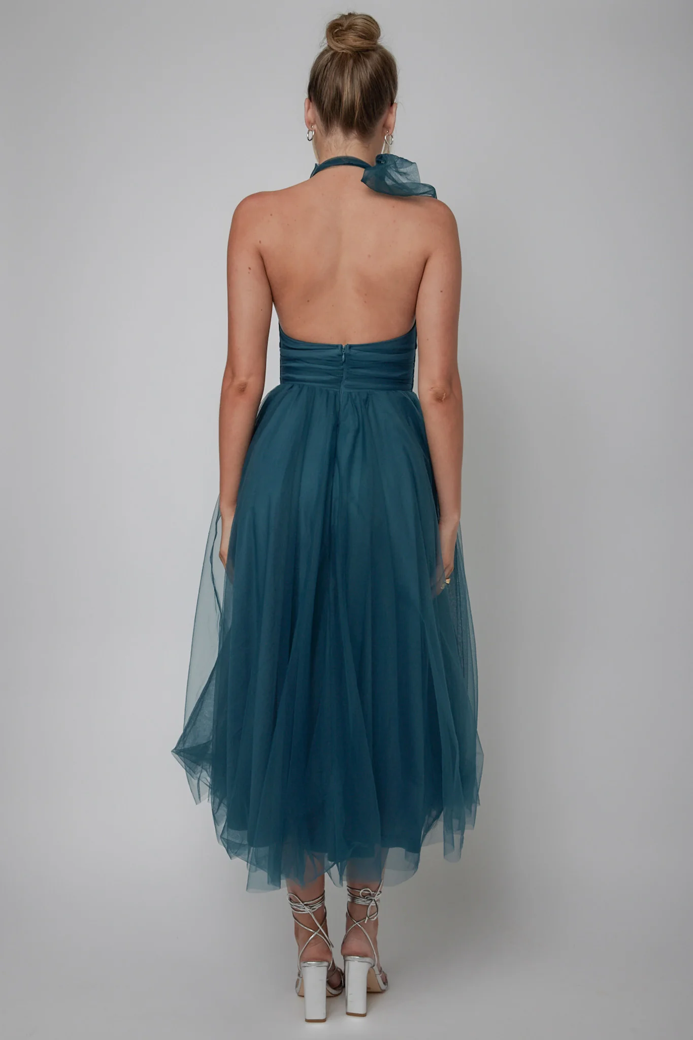 Andria Halterneck Tulle Midi Dress Teal - Image 3