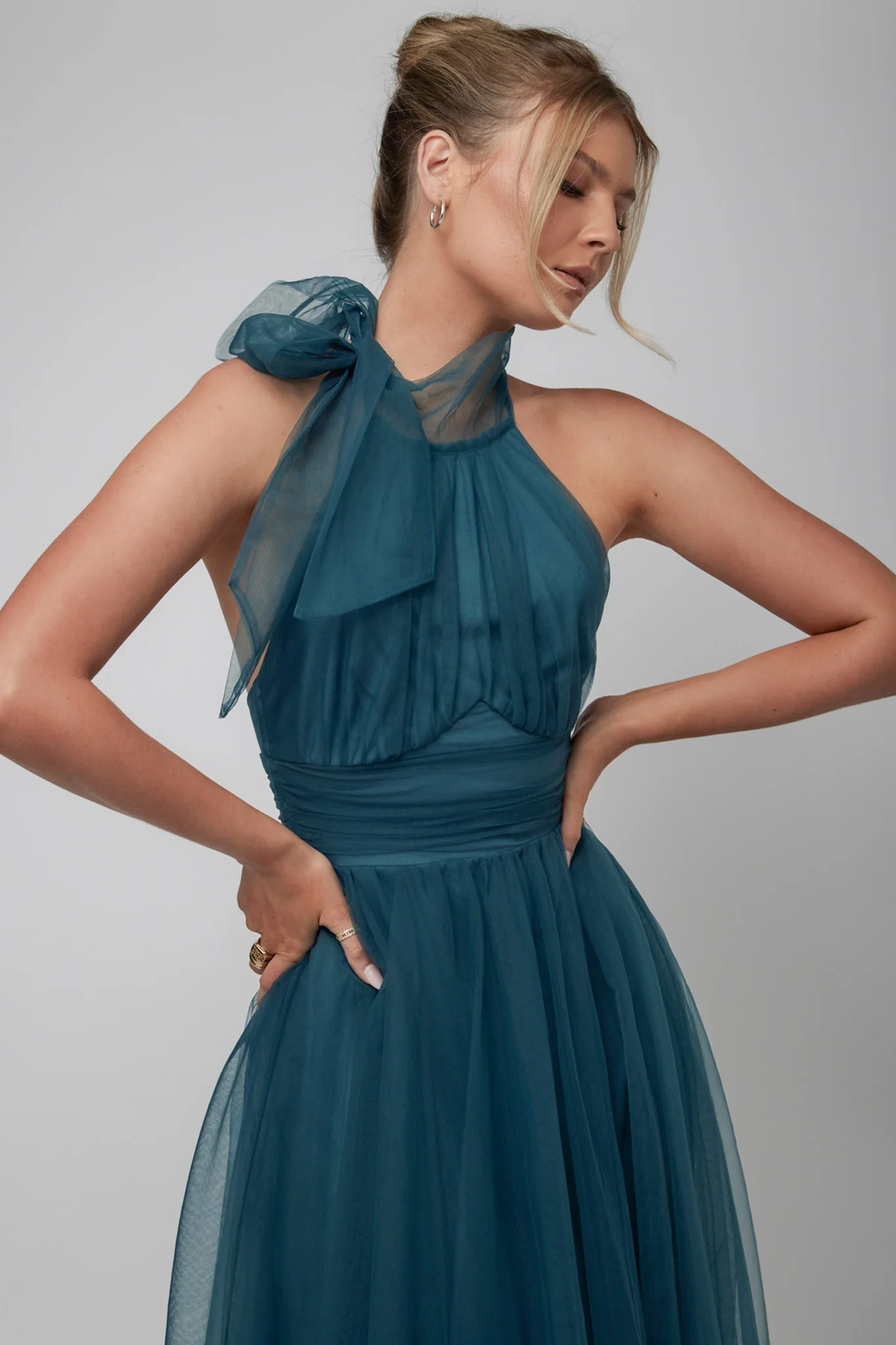 Andria Halterneck Tulle Midi Dress Teal - Image 4