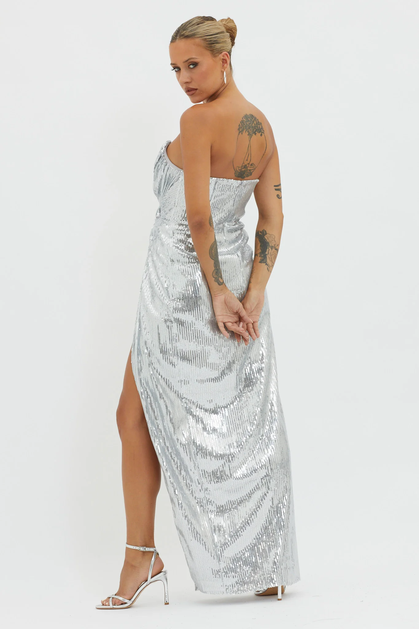 Angel Energy Strapless Sequin Maxi Dress Silver - Image 3