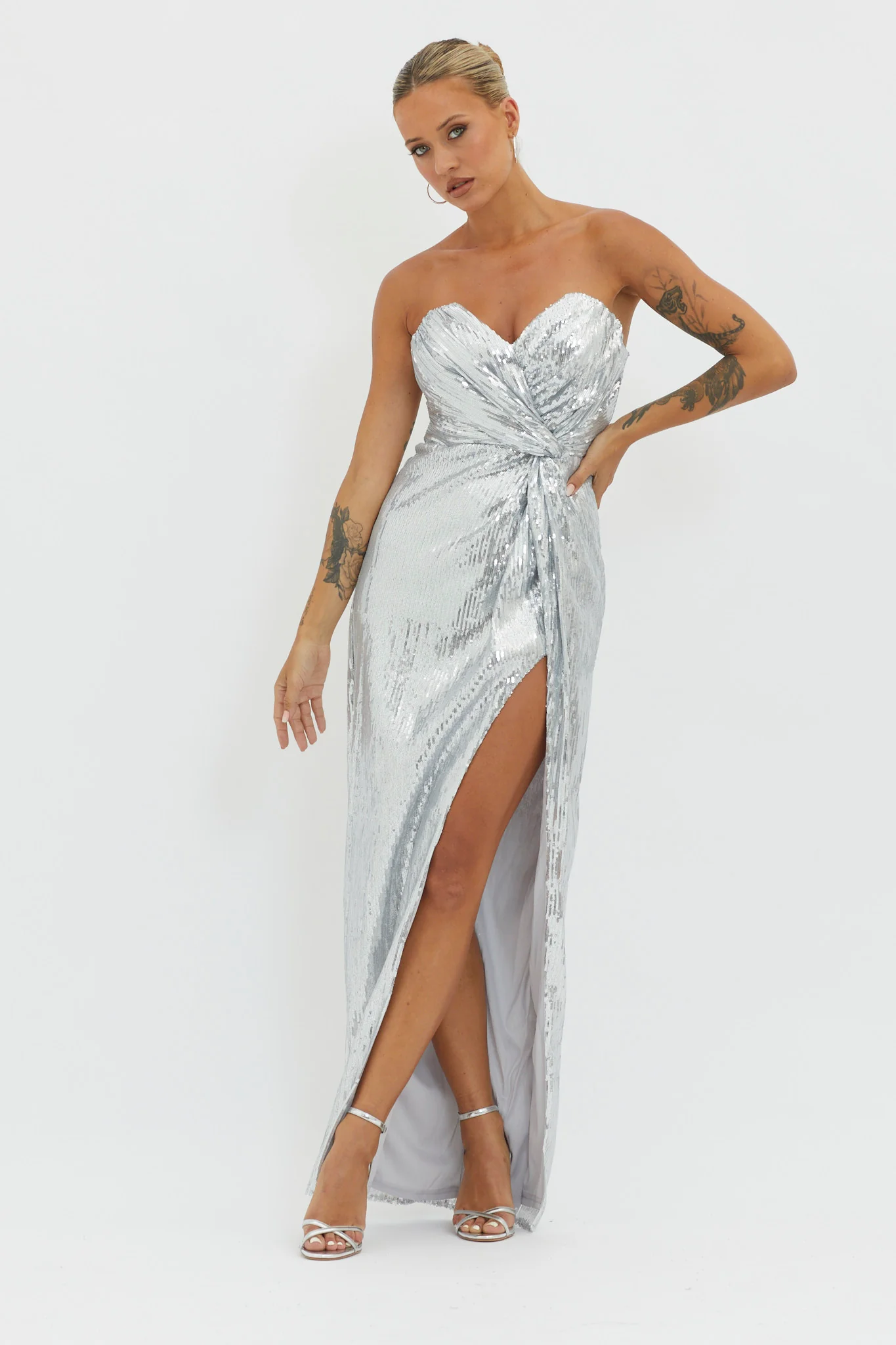 Angel Energy Strapless Sequin Maxi Dress Silver - Image 5