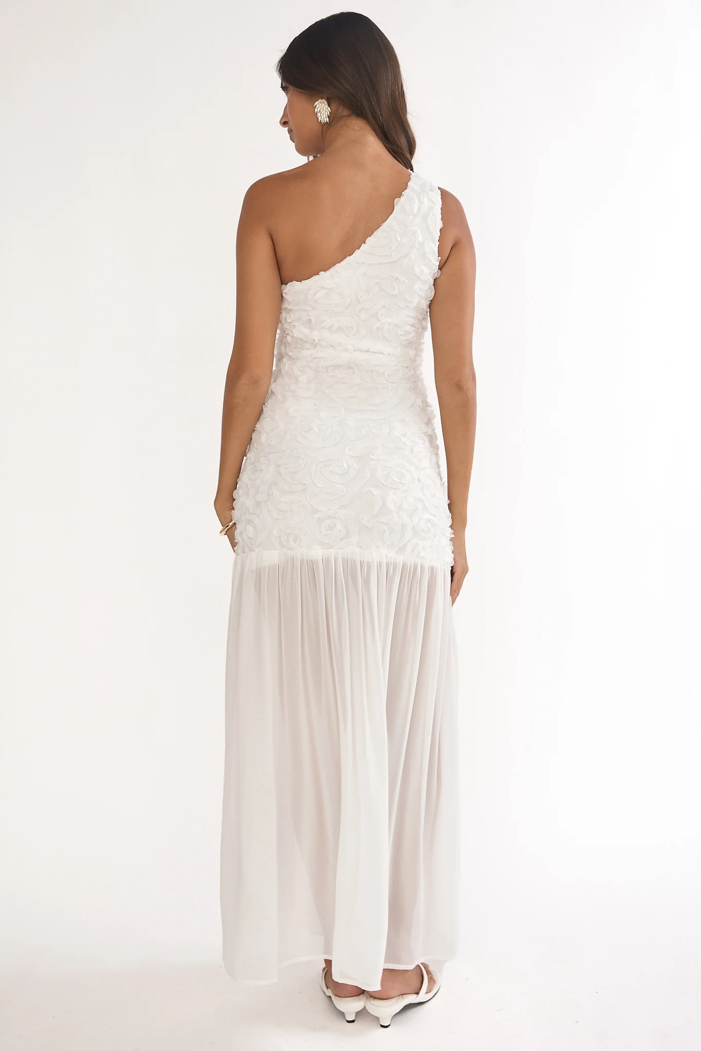 Angel Eye One Shoulder Maxi Dress Embellished White - Image 3