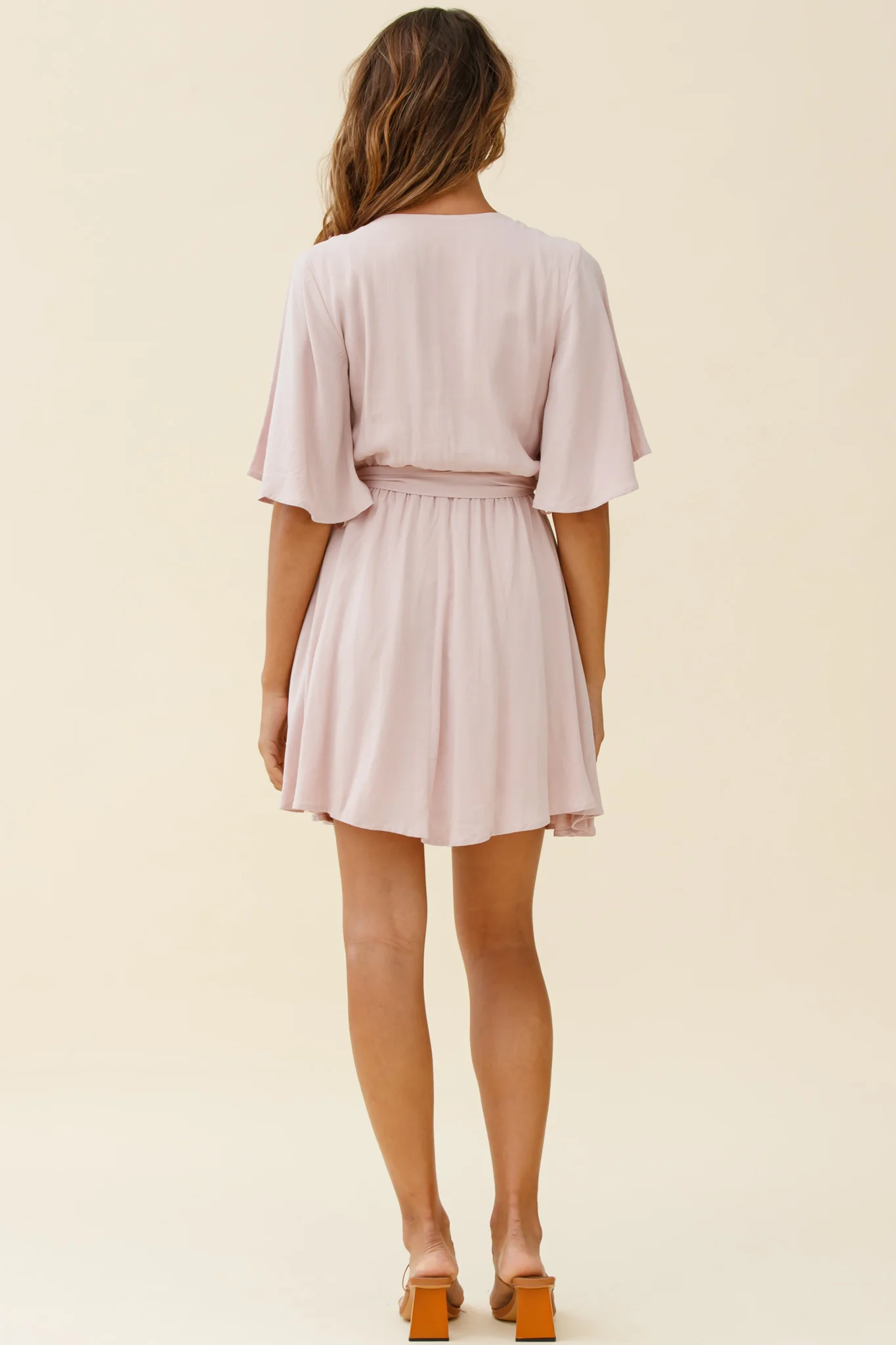 Angela Lace-Trimmed Bust Angel Sleeve Dress Mocha - Image 3
