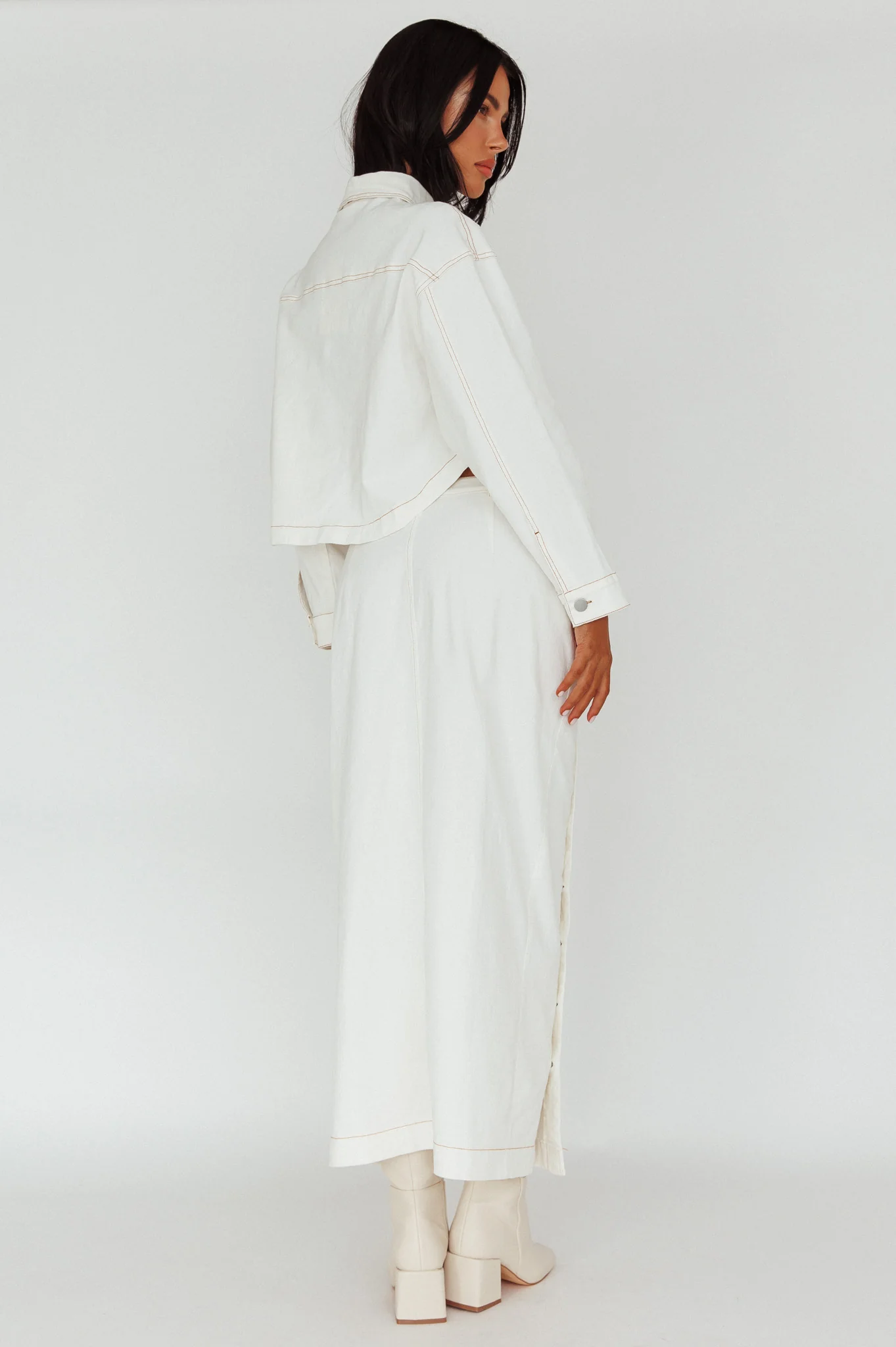 Angelica Side Button-Up Midi Skirt White - Image 3