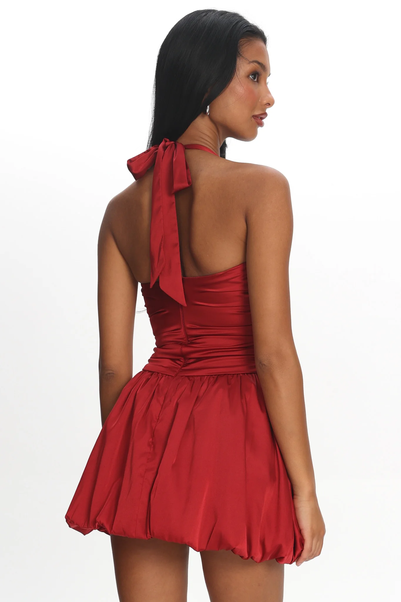 Angelico Halterneck Balloon Mini Dress Wine - Image 2