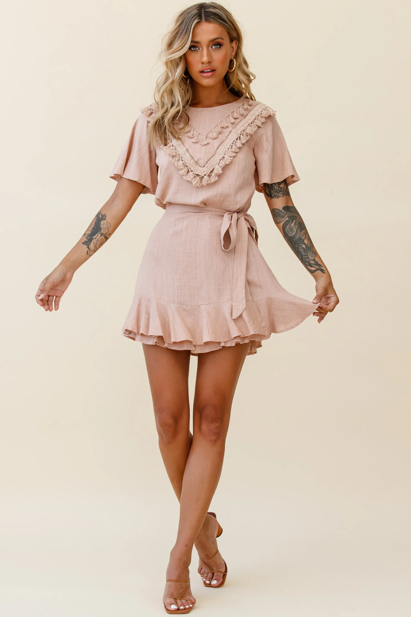 Angelique Tassel Bust Wrap Bottom Dress Mocha - Image 2