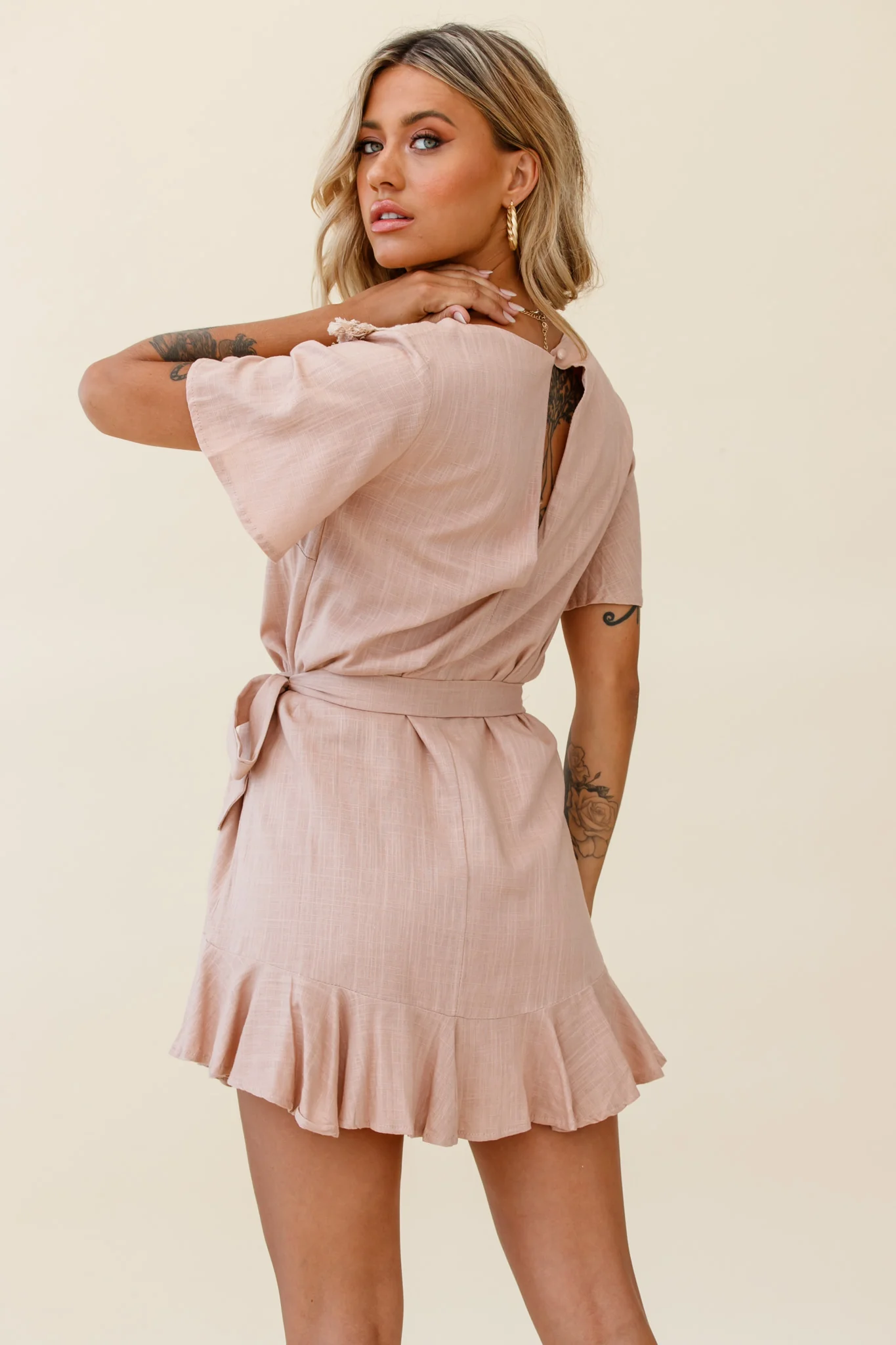 Angelique Tassel Bust Wrap Bottom Dress Mocha - Image 3