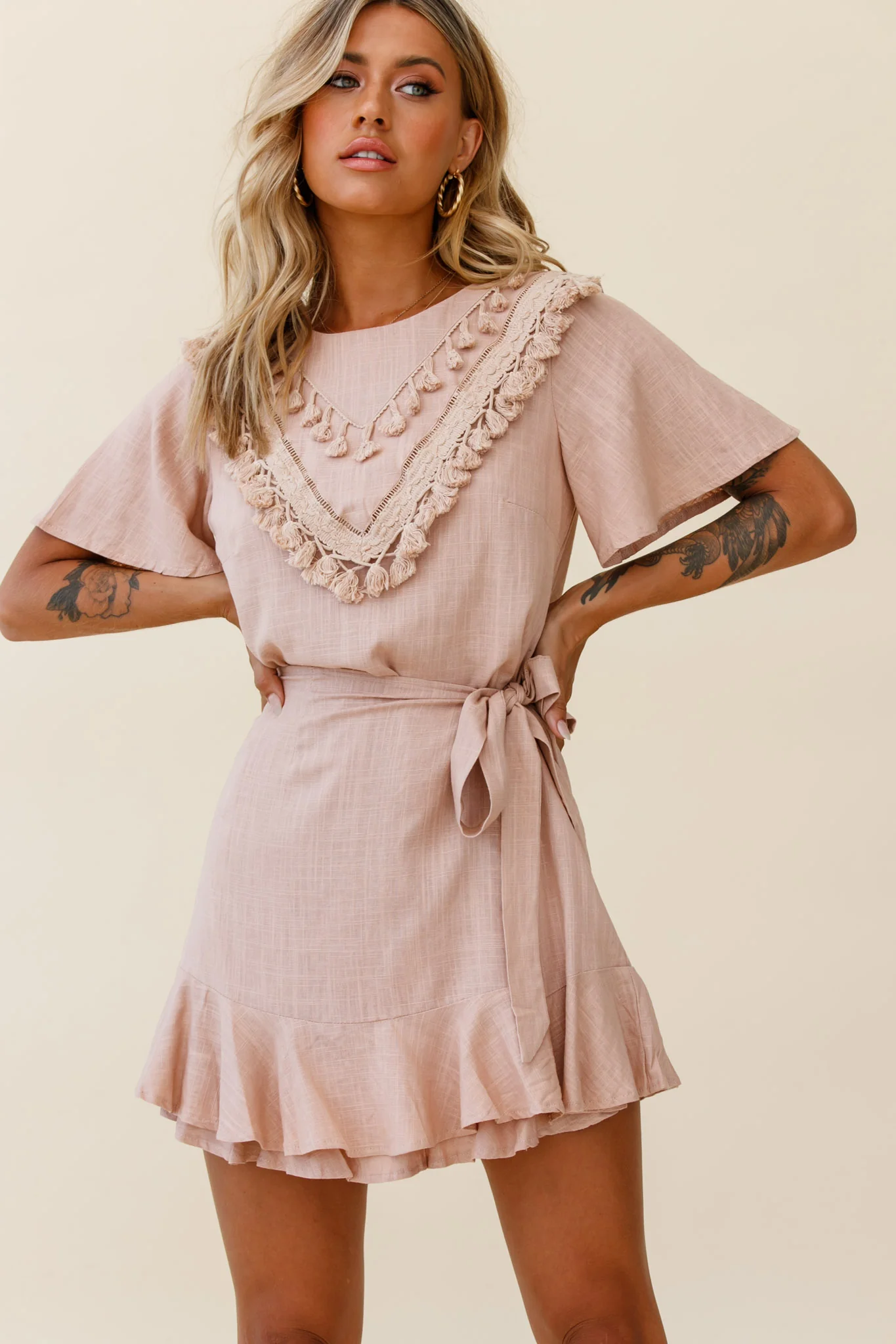 Angelique Tassel Bust Wrap Bottom Dress Mocha - Image 7