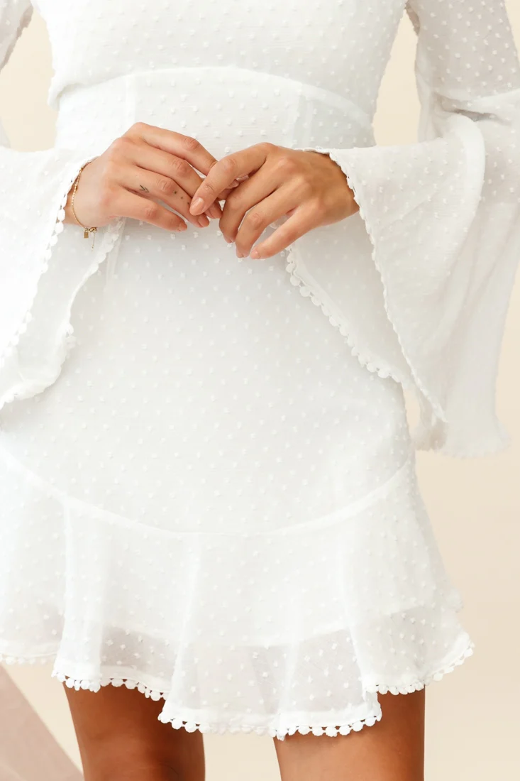 Angelou Long Bell Sleeve Hail Spot Dress White - Image 4